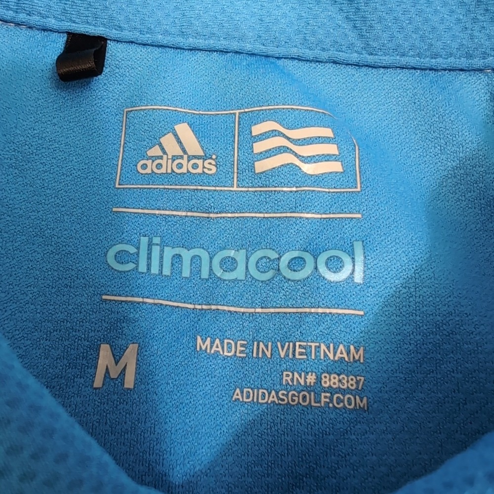 Adidas Polo Mens M White Blue Colorblock Stripe S/S 5% Spandex The First Tee - Picture 3 of 8